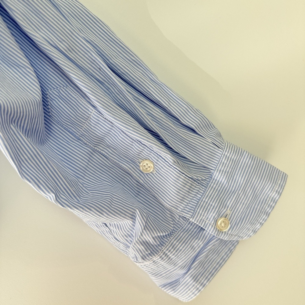 R13 Gathered Hem Shirt Light Blue Pinstripe Cropped Button Front Top $450 Retail - Picture 7 of 13